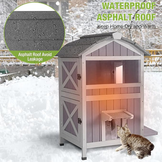 Gutinneen Outdoor Cat House for Winter Feral Kitty Shelter with Escape Door,2 Stroy