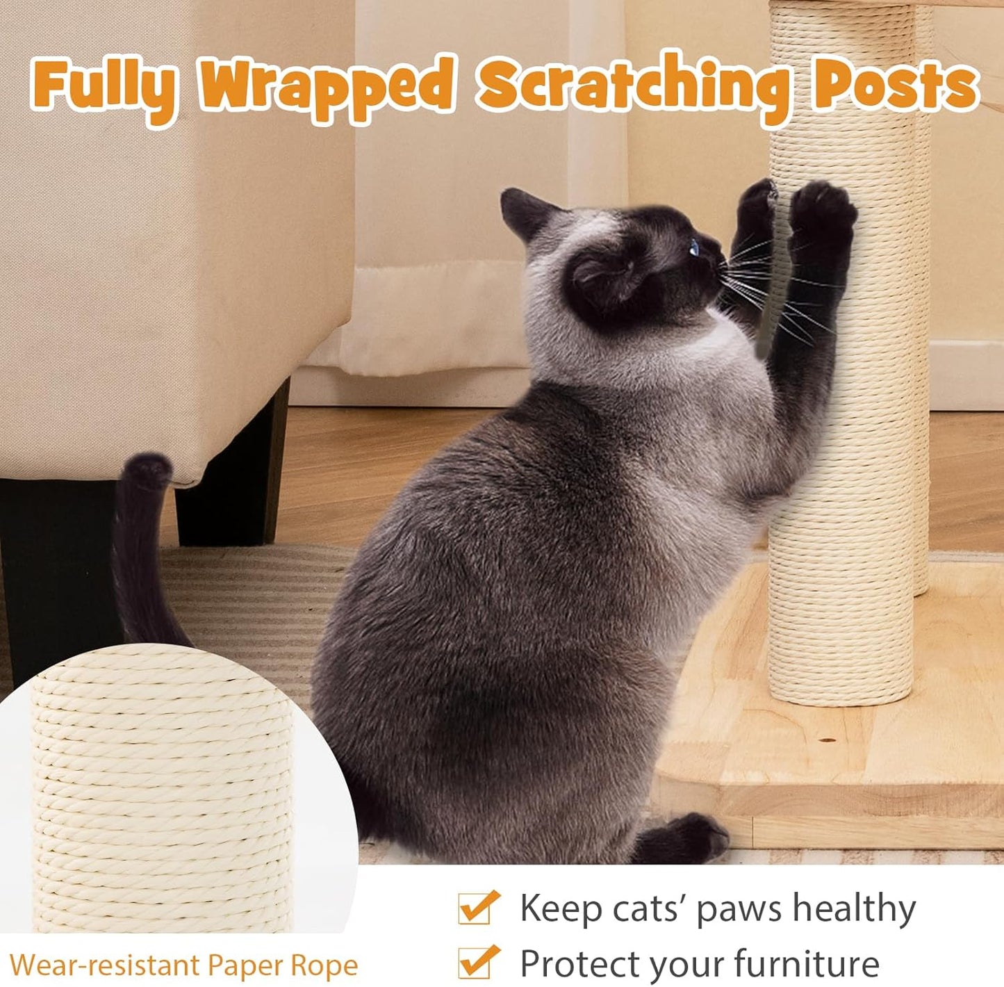 Tangkula Solid Wood Cat Tree, 4-in-1 Building Block Large Cat Tower with Space Capsule Nest, Scratching Posts, Padded Platform, Hanging Toy, Cat Tree Tower with 4 Transformations for Indoor Cats