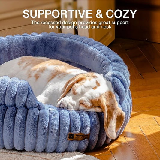 MEWOOFUN Dog Bed for Medium Dogs, Washable Large Cat Beds for Indoor Cats, Donut Pet Bed for Dogs and Cats with Anti-Slip Bottom (Blue, 27"x27"x10")