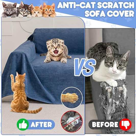 Cat Scratch Furniture Protector - Anti-Slip, Waterproof Sofa Cover to Keep Cats Off, Pet-Friendly Couch Protectors for 3 Cushion Couch, Anti-Scratch Couch Cover for Pets and Kids 118"X71"Navy Blue