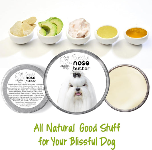 The Blissful Dog Maltese Nose Butter for Dry, Cracked Skin, Lick-Safe Dog Nose Balm with Moisturizing Shea Butter, Almond, Olive, and Essential Oils, Pet Supplies, Uncented, 2 oz.
