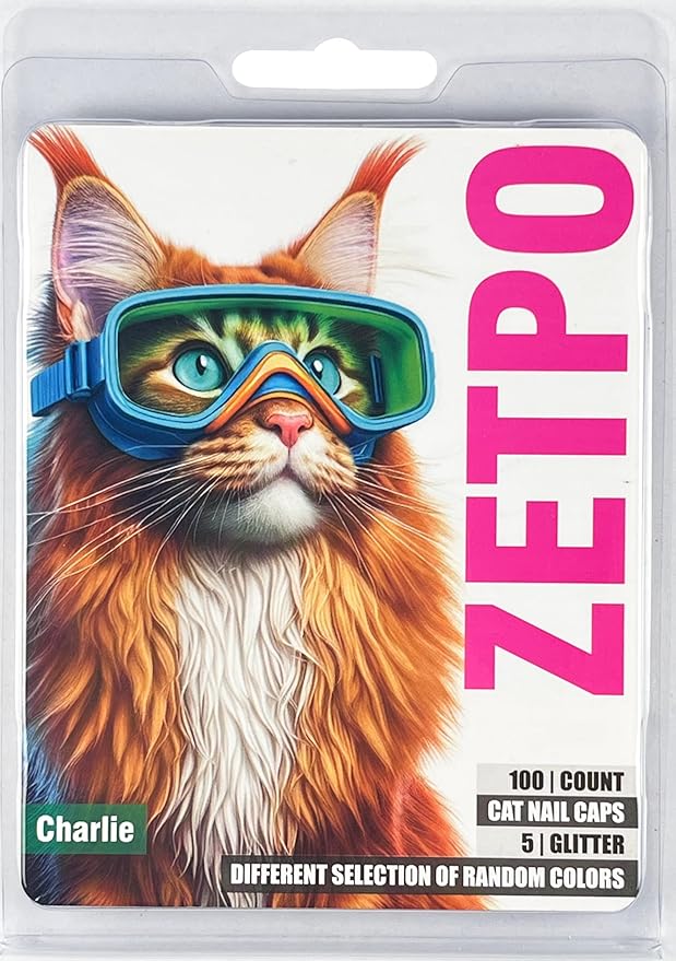 zetpo Cat Nail Caps | Cat Claw Covers | with Adhesives and Applicators (L, 5X Glitter Random Colors | 100 pcs)