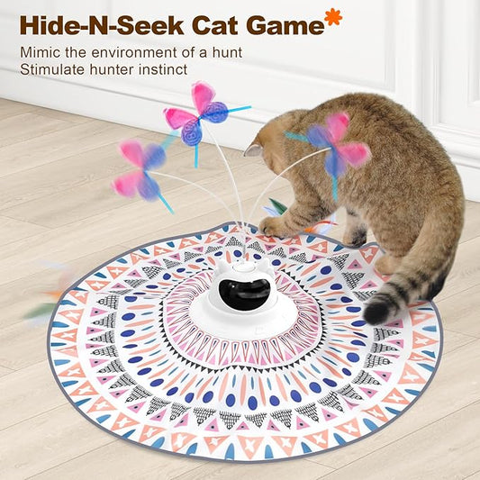 Cat Feather Wand Toys Enhanced Suction Cup Interactive Cat Toy Auto-Swing Cat Wand Toy with 3PCS Replacement Teaser Refills with Bell Bird/Ribbon/Worm