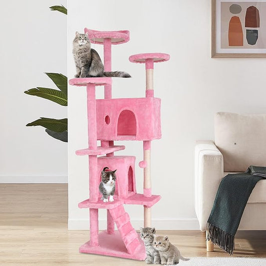 BestPet 70in Cat Tree Tower for Indoor Cats,Multi-Level Cat Furniture Activity Center with Cat Scratching Posts Stand House Cat Condo with Funny Toys for Kittens Pet Play House,Pink