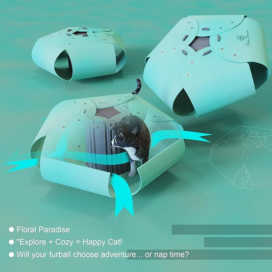 Spring Blossoms Cat Tunnel, Cat Cave for Indoor Cats Bed,Scratch Resistant Cat Toys for Medium Large Cats Hide and Seek Toy (Sky Cyan)