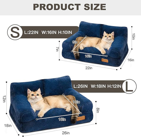 Cat Couch Bed - Cat Bed for Indoor Cats, Calming Pet Sofa Puppy Sleeping Bed with Removable Washable Cover, Cute Dog Couch and Kitty Lounge Chair for 12lbs Cats & Small Dogs(Navy Blue)
