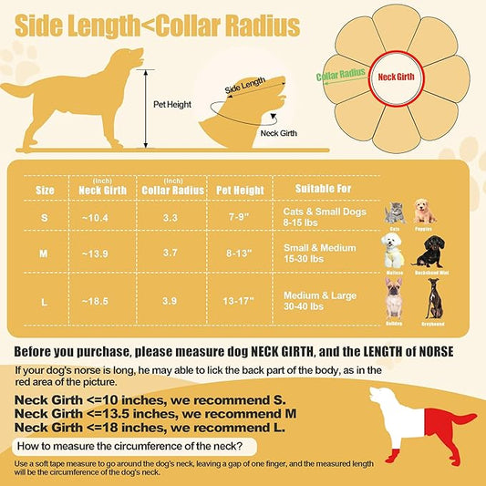 HOMBYS Soft Dog Cone for Dogs and Cats, Cute & Fluffy Flower Shape for Claming, Adjustable Dog Collar Alternative After Surgery, Protective Elizabethan Collar for Dogs Recovery & Stop Licking, S