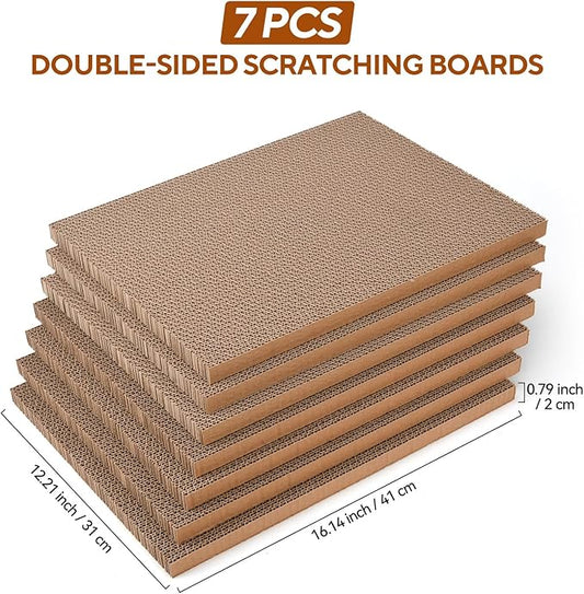 7PCS Reversible Cat Scratching Pads with Box, 16.5" Lx12.6" Wx5.9 H Extra Large Cardboard Scratcher with Catnips, Cat Scratch Boxes for Indoor Cats