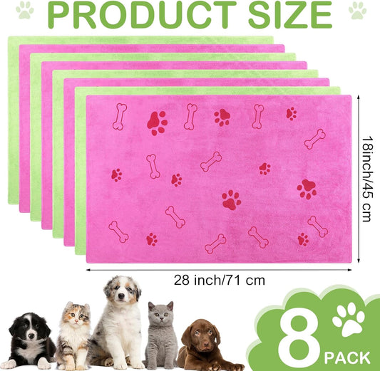 Chumia 8 Pcs Dog Towels for Drying Dogs Cats Pet Towels Bulk Puppy Microfiber Quick Drying Paw Bath Bathing Supplies Absorbent for Medium Pets(Hot Pink,Green,40 x 24 Inch)