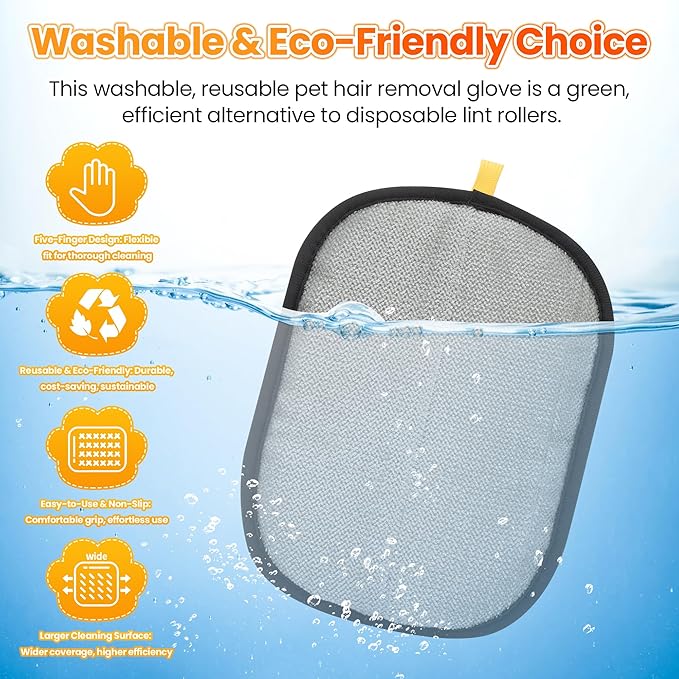 Pet Hair Removal Glove for Cats Dogs - Electrostatic Deshedding Tool, Grooming Brush Glove for Furniture, Car Seat, Bedding - Reusable Pet Hair Remover for Short/Long Hair Pets-2pack