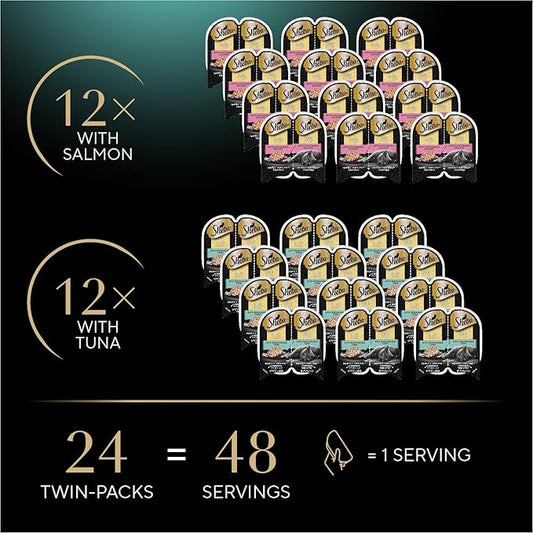 Sheba Perfect Portions Wet Cat Food Cuts in Gravy Variety Pack, with Sustainable Tuna and with Sustainable Salmon, 2.6 oz. Twin-Pack Trays (12 Count, 24 Servings) (Pack of 2)