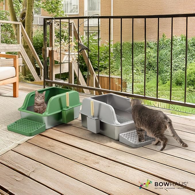 XL Enclosed Stainless Steel Cat Litter Box with Lid, High Sided Metal Litter Box w/Scoop, Enclosed Extra Large Metal Litter Box, Odorless Steel Litter Pan, Anti-Leakage & Easy Clean, Beige