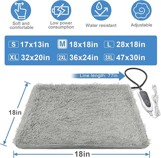 Cat Heating Pad 18x18 in with Smart Thermostat Switch and Power Line Protection Tube,Obtained MET and UL Dual Certification,Waterproof Pet Heating Pad for Cats, with Long Velvet Cloth Cover