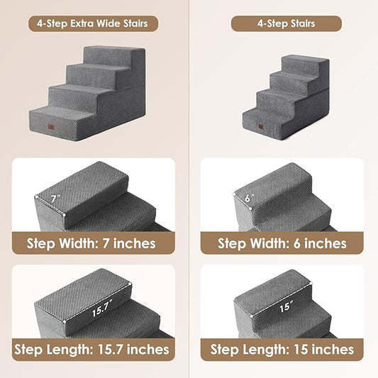 EHEYCIGA Dog Stairs for Bed 20" H, 4-Step Extra Wide Dog Steps for High Bed, Pet Steps for Small Dogs and Cats, Non-Slip Balanced Pet Ramp Indoor, Grey