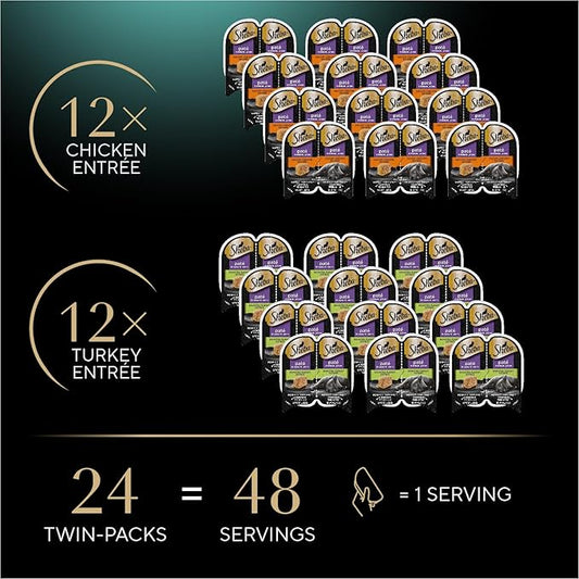 Sheba Perfect Portions Wet Cat Food Pate Savory Chicken Entree and Roasted Turkey Entree Variety Pack, 2.6 oz. Twin Pack Trays (12 Count, 24 Servings) (Pack of 2)