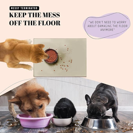 AVERYDAY 23x16'' Silicone Dog Mat for Food and Water, 0.63'' Edge Dog Food Bowl Mats for Floor Waterproof, Dogs Water Mat for Sloppy Drinker, Non Slip Rubber Pet Feeding Mats for Indoor Dogs and Cats