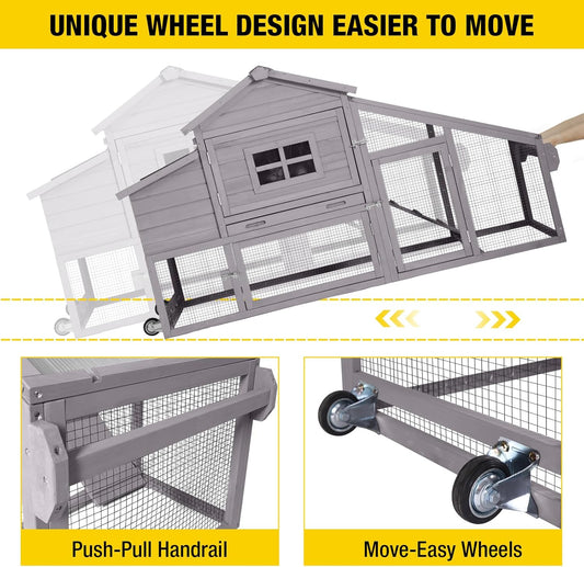 Aivituvin Chicken Coop Mobile Hen Coop, Large Poultry Cage with Wheels Outdoor Backyard Chicken House