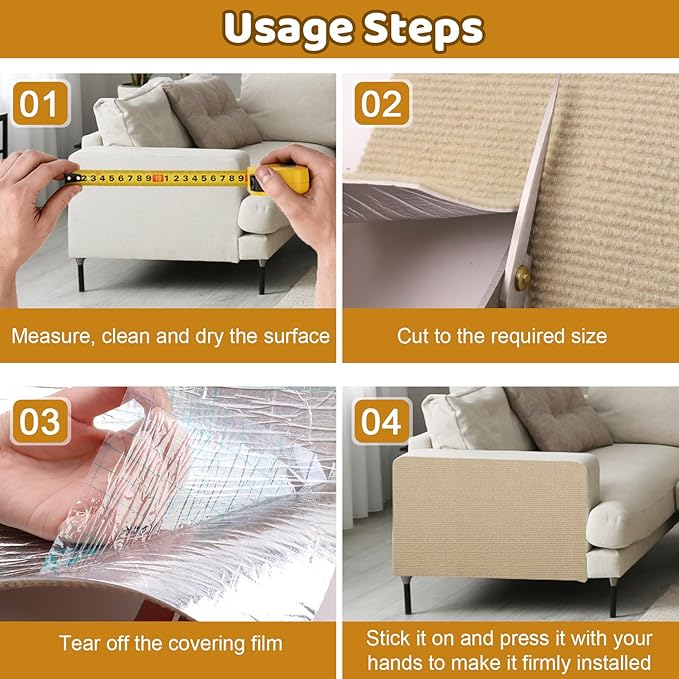Cat Scratching Mat Self-Adhesive, 78.7"x15.8" Trimmable Cat Scratch Furniture Protector, Durable Cat Scratch Pad for Couches, Cat Trees, Walls, Easy to Install for Cat Owners