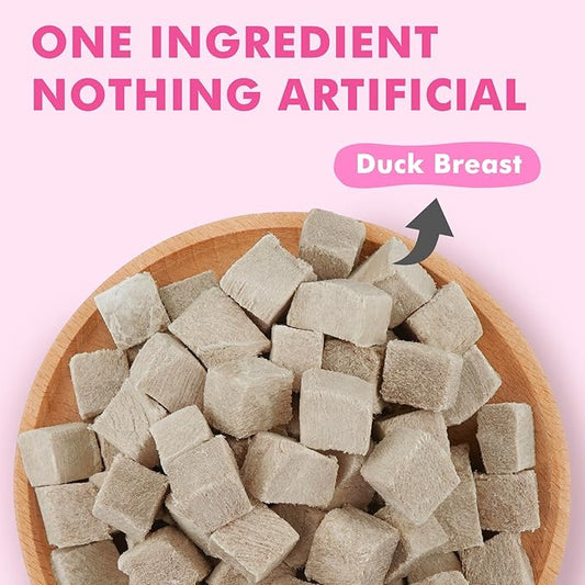 Freeze Dried Cats & Dogs Raw Treats, All Natural Single Ingredient Duck Breast, High Protein Healthy Pet Training Treats or Food Topper, 9.9 oz
