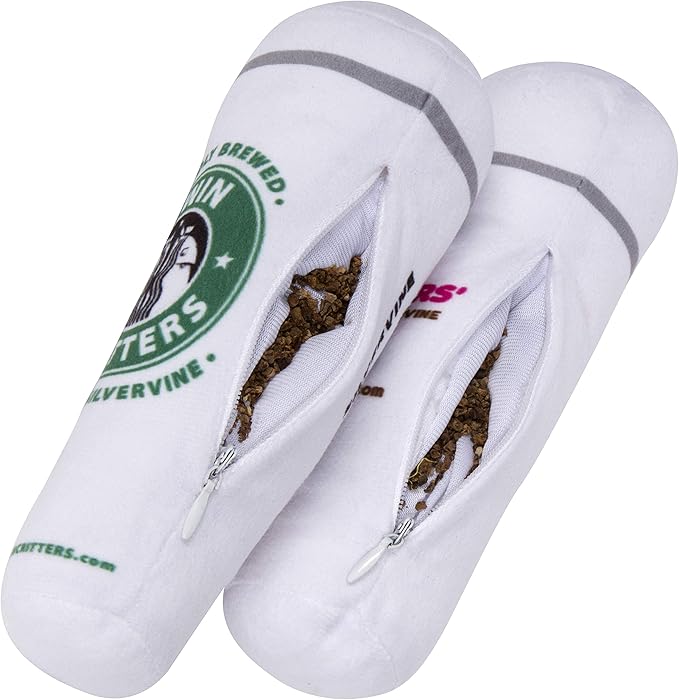 KittiBuzz 2-Pack Organic Silvervine Catnip Substitute Toys for Cats & Kittens | 100% All-Natural Wild Harvested Silvervine | 2 Refillable Coffe Cup Kicker Cat Toys