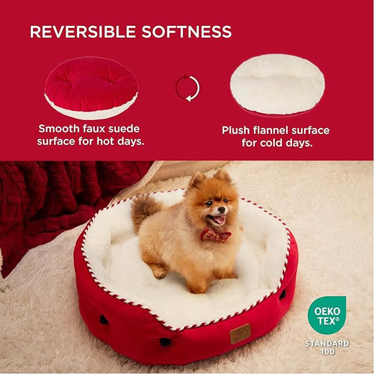 Bedsure Dog Beds for Small Dogs - Round Cat Beds for Indoor Cats, Washable Pet Bed for Puppy and Kitten with Slip-Resistant Bottom, 25 Inches, Antique Red