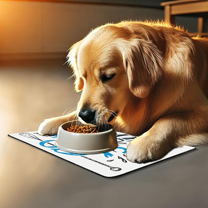 Lunarable Cabin Pet Mat for Food and Water, Vintage Typography Inspirational Words Lake Sign Canoe Fishing Sports Theme, Non-Slip Rubber Mat for Dogs and Cats, 18" X 12", Black Green