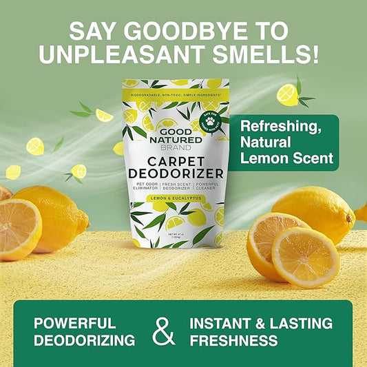 Good Natured Brand | Carpet Deodorizer & Freshener Powder | 47 oz Pet Odor Eliminator for Strong Odor & Pet Urine | Fresh Natural Lemon & Eucalyptus Scent | Safe for Homes with Pets