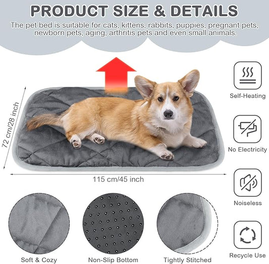 2 Pack Self Heating Cat Mat Self Warming Pet Pads Washable Kennel Mat Dog Crate Pad Reflects Body Heat Non Skid Cat Thermal Pads for Puppy Indoor Outdoor(Gray,45 x 28 Inches)