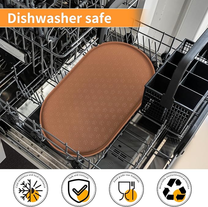 KPWACD Pet Placemat for Dog and Cat, Anti-Slip Waterproof Dogs Feeding Bowl Mat Prevent Food and Water Overflow, Silicone Puppy Dish Mats Suitable for Small Medium Big Pets, Brown, 24" * 16"