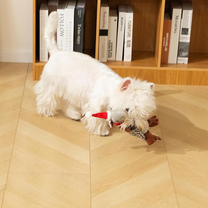 Hollypet Plush Dog Squeaky Toy Stuffed Armadillo Animal Pet Puppy Chew Toys with Clean Teeth for Small Medium Large All Breed Sizes Dogs, Christmas Gray, 8 in