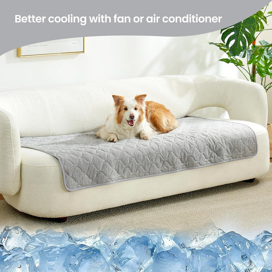 Cozy Bliss Leakproof Cooling Blanket for Large Dogs – Q-Max>0.4, Durable & Washable Dog Cooling Mat for Hot Weather, Soft Pet Throw & Couch Protector for Dogs & Cats, 40x60 Inch, Heather Silver Grey