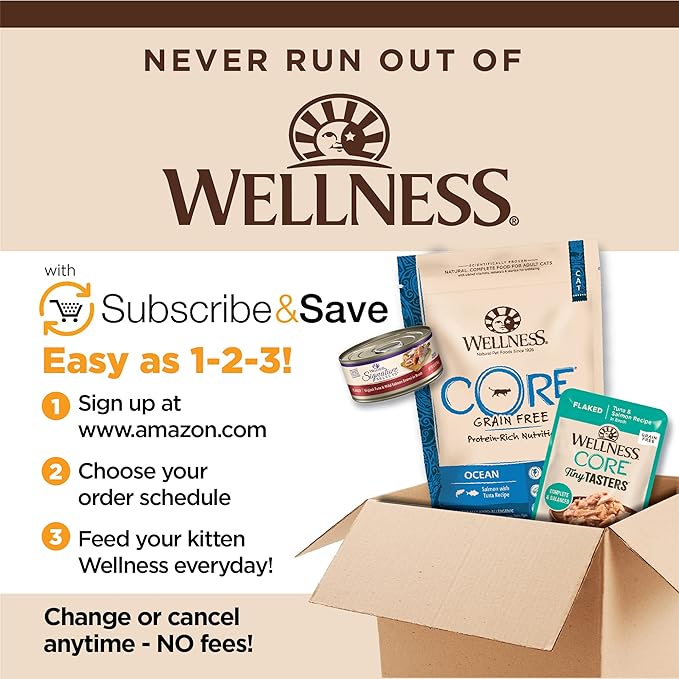 Wellness CORE Tiny Tasters Minced Adult Wet Cat Food, Natural, Protein-Rich, Grain Free, 1.75-Ounce Pouch, 12 Pack, (Tuna & Shrimp)