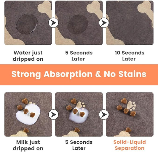 Pet Feeding Mat-Absorbent Pet Placemat for Food and Water Bowl, with Waterproof Rubber Backing, Quick Dry Water Dispenser Mat for Dog and Cat (12"x20", Brown)