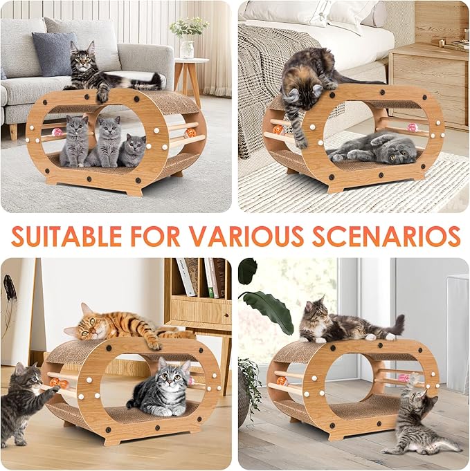 Large Cat Scratcher Bed with Ball Toy - Cat Scratching Cardboard,100% Recycled Paper Cat Scratchers for Indoor Cats and Kitten, Chemical-Free Materials Cat Scratcher Lounge - Cat Scratch Pad