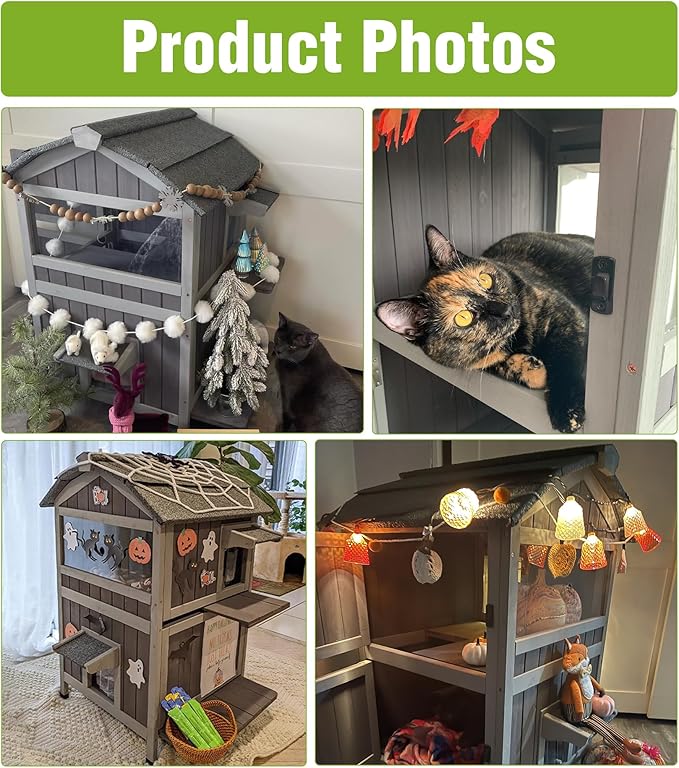 GUTINNEEN Insulated Cat House Outdoor for Winter, 2-Story Feral Cat Shelter Weatherproof with Large Acrylic Window, Movable Floor & Multiple Jumping Platforms for Outdoor Cats