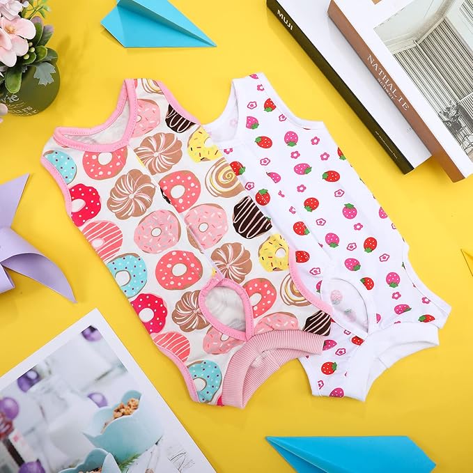 4 Pieces Cat Recovery Suits Body Wraps Breathable Kittens Recovery Clothes for Cats Small Dogs Abdominal Weaning(Banana, Football, Strawberry, Donut,XL)