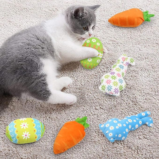 Easter Spring Cat Catnip Kitten Chew Bite Toys Interactive Pillows Teeth Plush Plaything for Cat Gift Cat Lover Funny Pets Supplies Set of 6