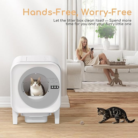 Automatic Cat Litter Box | Self Cleaning Litter Box for Cats with App Control, 75L&12L Large Space, Odor Control, 3–30LBS Cats Friendly, Quiet, Easy to Clean, Litter-Saving