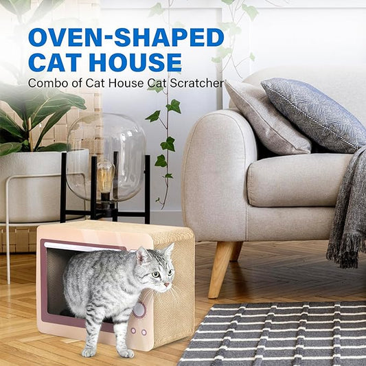 FluffyDream Oven Cat Scratcher Board - Durable Lounge Bed for Cats - Indoor Scratch Pad & Play House - Corrugated Toy for Cat Birthday - 17.3L*13.4W*9.1H