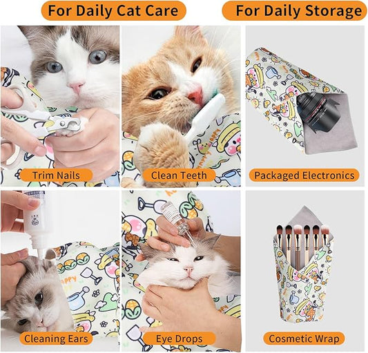 Cat Wrap for Grooming,Cat Wrap for Cutting Nails,Self-Adherent Soft Cat Blanket,Restrain the Cat to Keep Calm,Anti-Bite, Anti-Scratch, Wrap anti-Escape Grooming Bags for Cats ( within 16lbs)