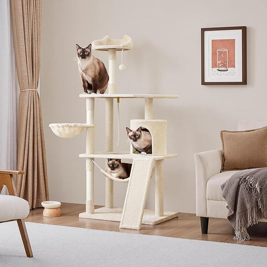 Yaheetech 63.5in Extra Large Cat Tree Condo with Sisal-Covered Scratching Post Plush Perch Hammock, Cat Tower Activity Center Kitten Furniture Play House