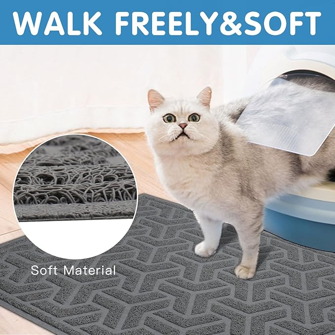 UPSKY Cat Litter Mat, Litter Trapping Mat Soft on Kitty Paws, Large Litter Box Mat 35" x 24" Scatter Control for Cat Litter, Waterproof and Extra Large Litter Box Carpet