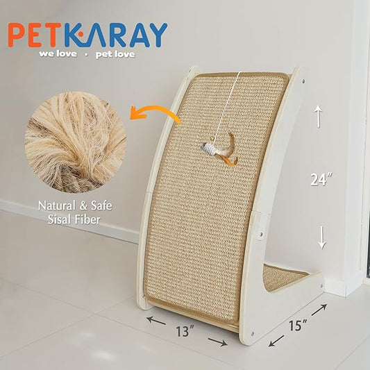 PETKARAY Curved Sisal Cat Scratcher Board, Ramp Scratching Post and Scratch Pad for Indoor Cats, Wall Furniture Protector