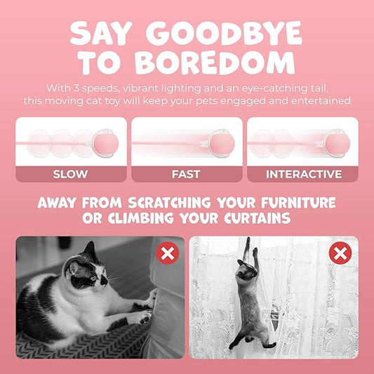 Pawlo Speedy Tail 2.0 Cat Toy –Teazys Turbo Tail Upgrade – Interactive Cat Toy – Kitten Toys – Automatic cat Toy for Boredom – Moving cat Toys for Indoor Cats with 2 Tails (Pink)