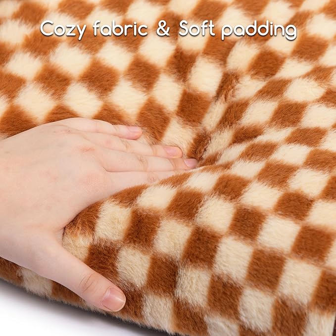 Hollypet Fluffy Plush Dog Cat Pet Couch Soft Calming Sofa Bed for Medium Small Cats and Dogs, Brown and Light Yellow