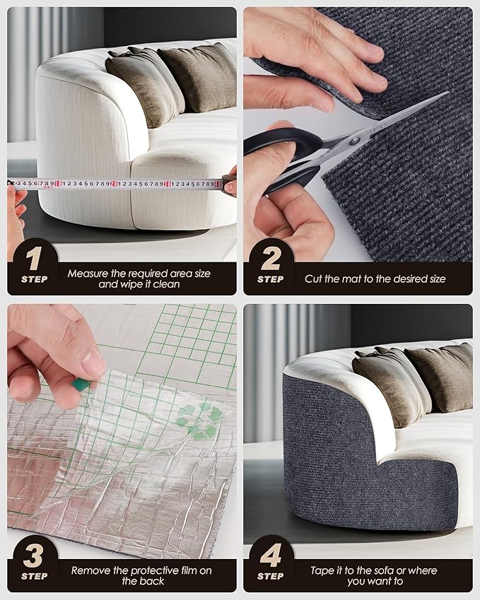 Cat Scratch Furniture Protector, Trimmable Self-Adhesive Carpet, DIY Climb Cat Scratcher Mat for Covering Cat Tower and Couch Protector from Cat Claws (78.7x15.8in Dark Gray)