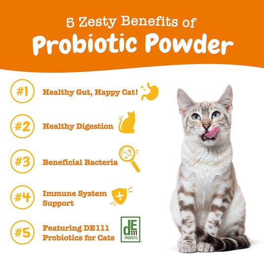 Zesty Paws Powder Probiotics for Cats - Meal Topper for Digestive, Immune System Support for Feline Biome - Premium DE111 Cat Probiotics for Digestive Health - Fiber & Yeast Extract - Pumpkin - 30 Ct