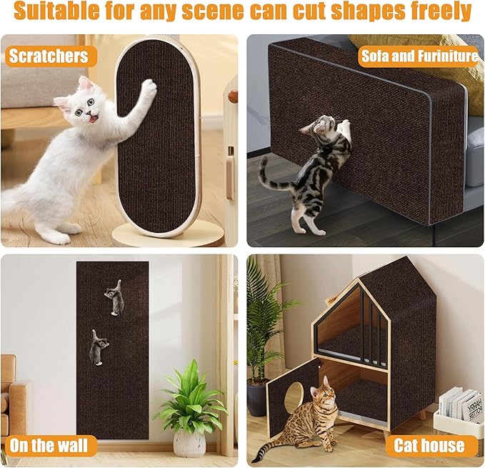 Cat Scratching mat Self-Adhesive, Trimmable Furniture Protector for Couch, Sofa, Wall & Cat Trees - Durable Scratch Pad with Nano Tape, DIY Climbing Carpet for Indoor Cats (Brown, 78.7"x15.8")