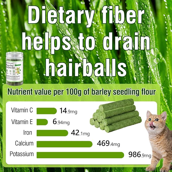 HavenJanny 50g/1.76oz Cat Grass Teething Stick, Cat Grass Stick Canned for Indoor Cats, Cats Treats Hairball Relief and Teeth Cleaning