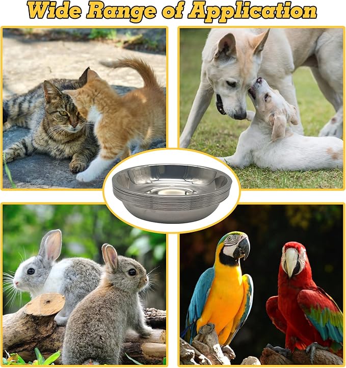 Hamiledyi 12 Pcs Stainless Steel Cat Bowls Replacement Whisker Fatigue Relief Cat Plates Pet Water Dish Shallow Kitten Bowls Pet Bowls for Dogs Cats and Other Small Animals (7.68 Inch Diameter)